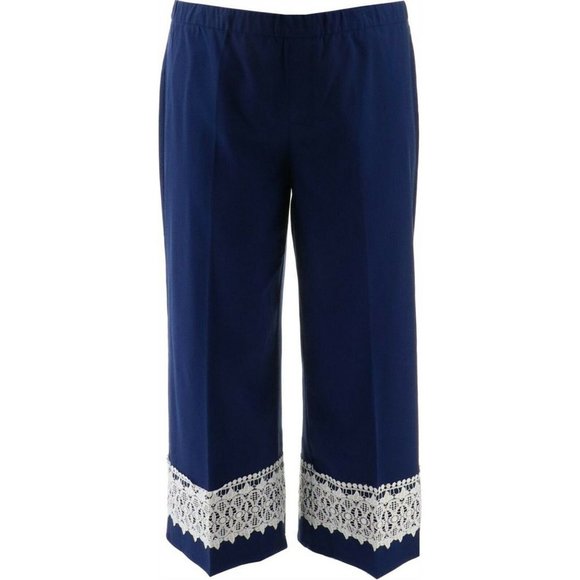 NWT ISAAC MIZRAHI 24/7 STRETCH WIDE LEG LACE TRIM PANTS ROYAL NAVY 20W - Picture 1 of 8